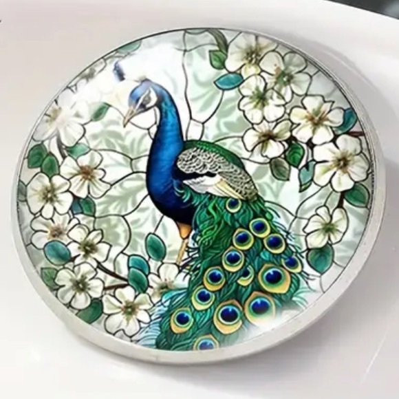 Boho Floral Peacock 1” Glass Brooch - Picture 2 of 4